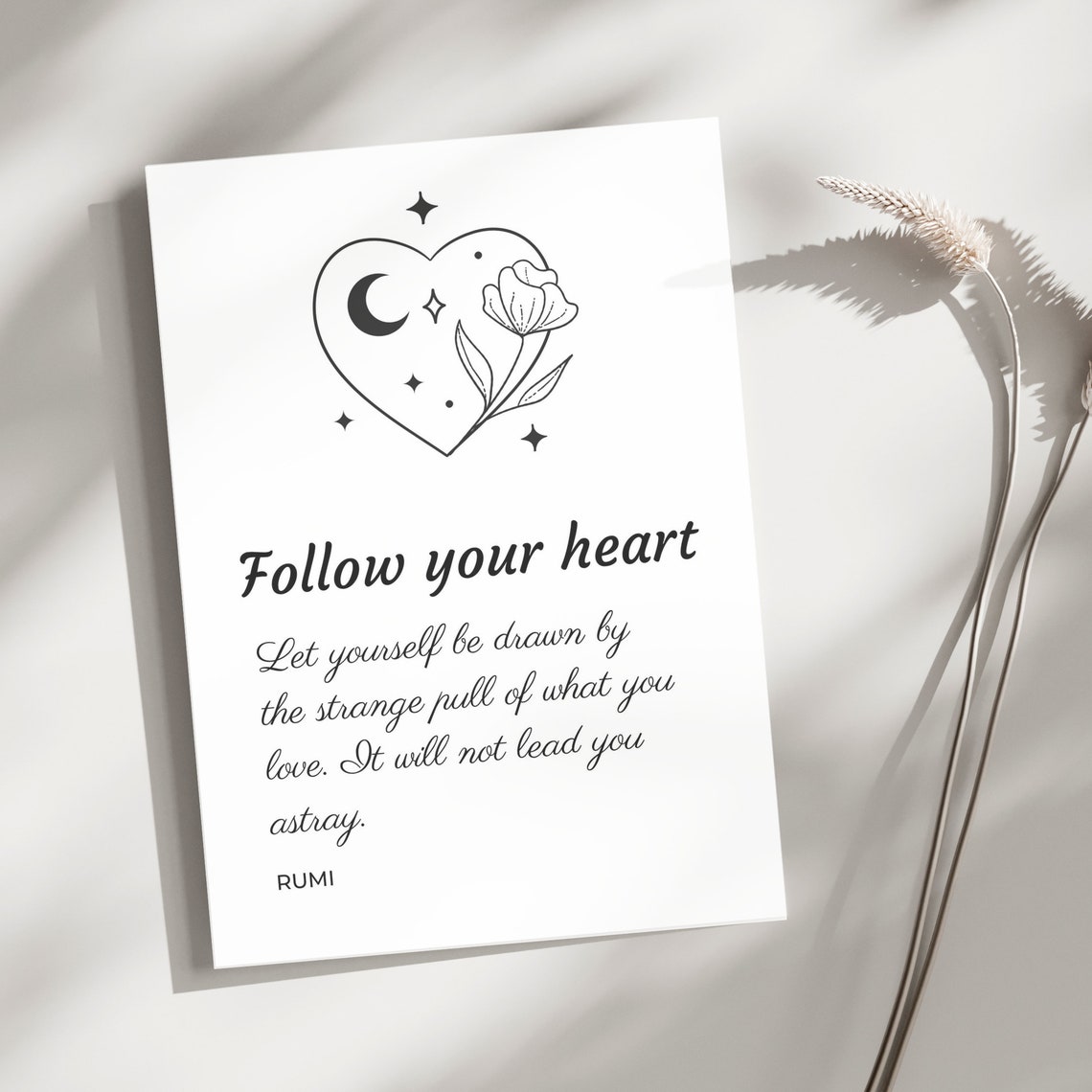 Rumi Follow Your Heart Quote Celestial Heart Minimalist Poster - Image 4