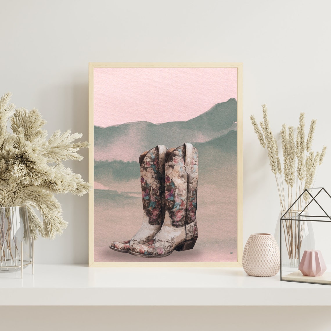 Western Artful Cowgirl Boots Wall Art Instant Southern Girl Boots Room Wall Art Pink Western Watercolor Girly Wall Art West01 - Image 3