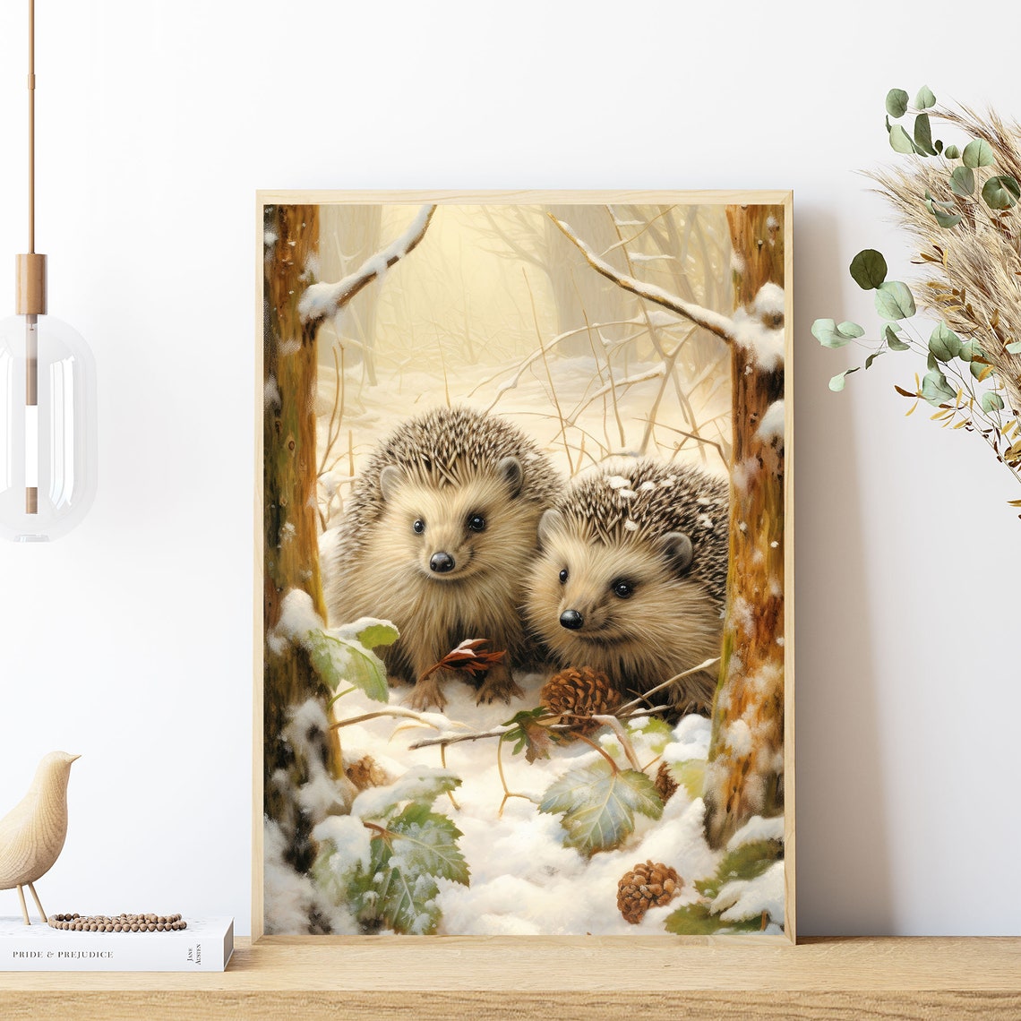 Two Hedgehogs in a Snowy Woodland Cute Winter Nursery Animal Poster - Image 6