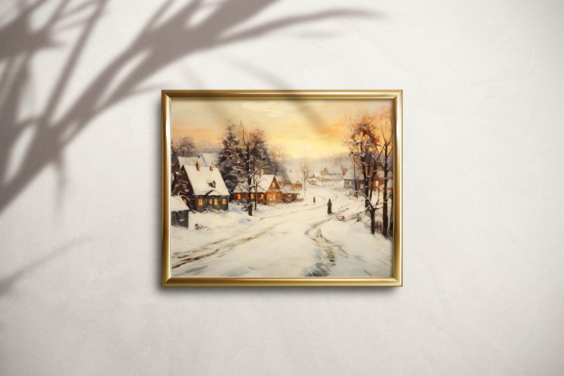 Snowy Village Street Dusk Cottages Vintage Winter Evening Poster - Image 6