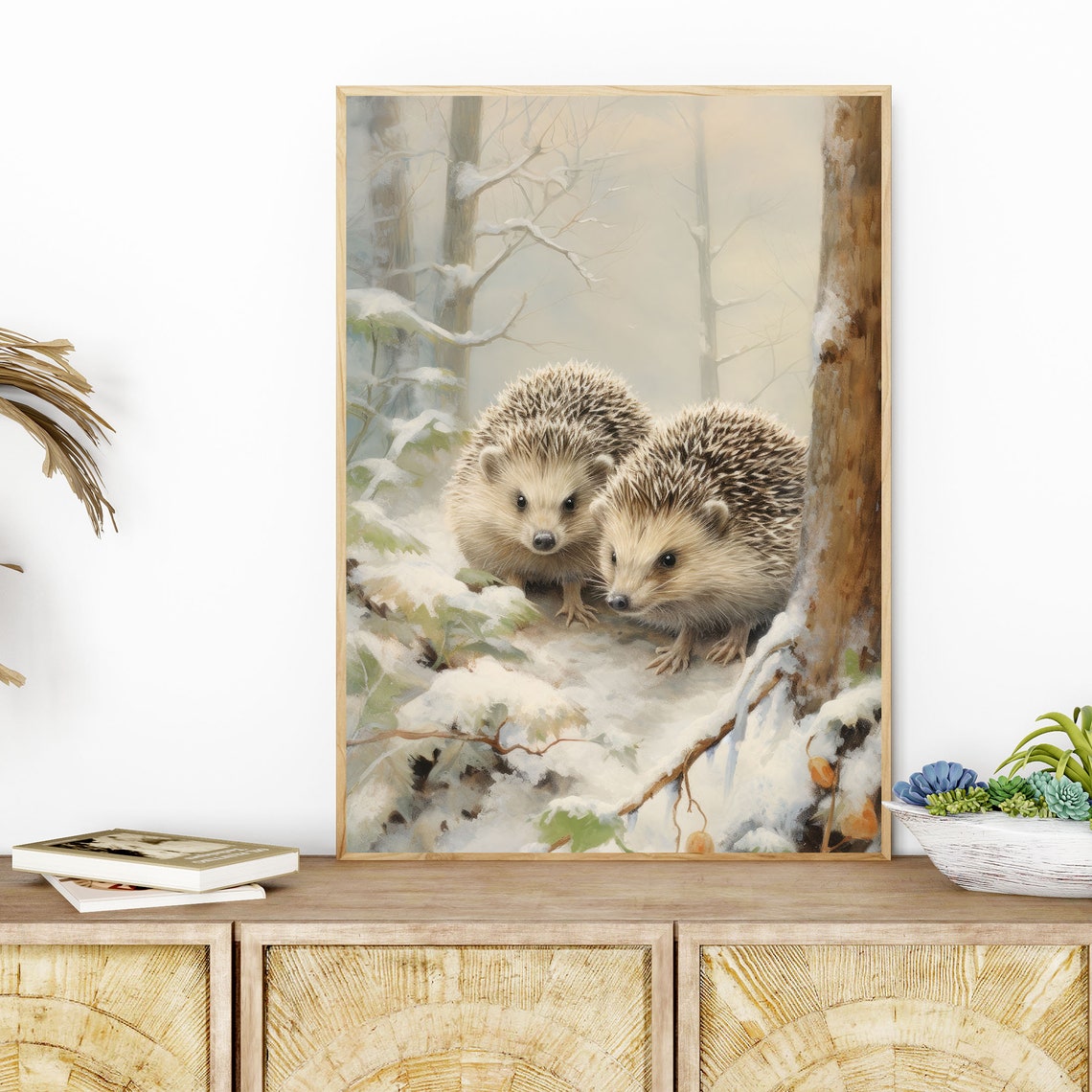 Cute Hedgehog Pair in Winter Snow Forest Nursery Animal Poster - Image 6