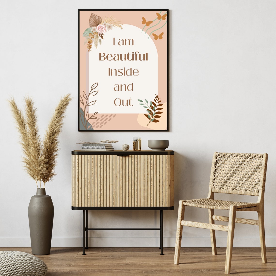 I am Beautiful Inside and Out Boho Floral Daily Affirmation Poster - Image 3