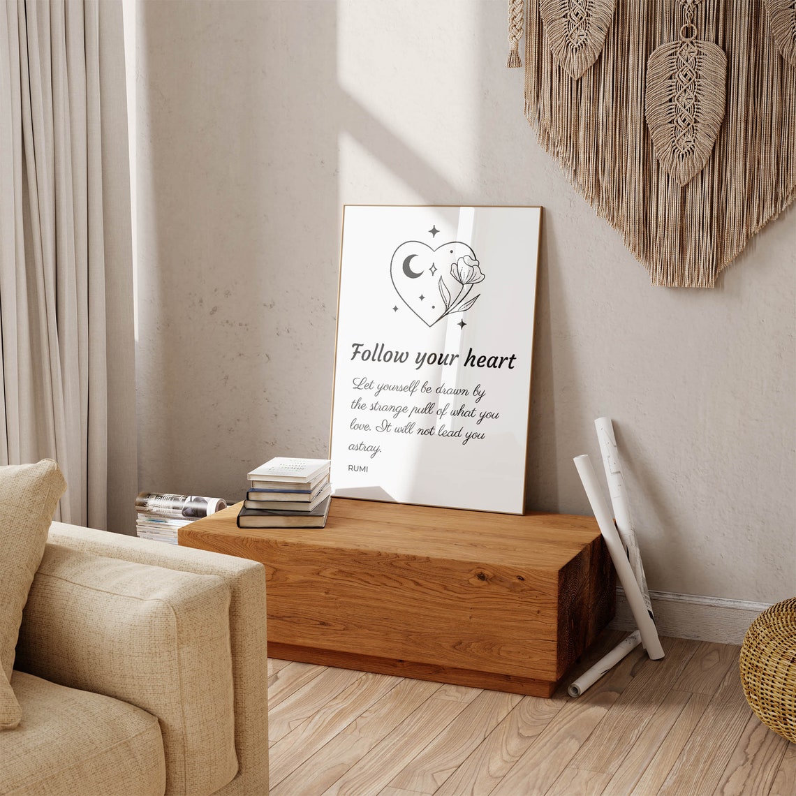 Rumi Follow Your Heart Quote Celestial Heart Minimalist Poster - Image 3