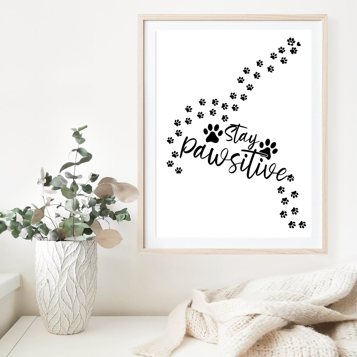 Stay Pawsitive Paw Art Pun Funny Dog Lover Gift Decor Poster - Image 4