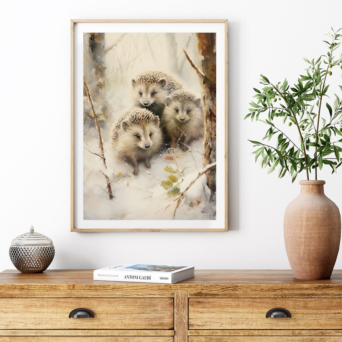 Cute Baby Hedgehogs Snowy Forest Winter Woodland Nursery Art Print - Image 8