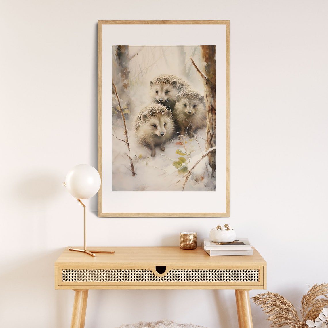 Cute Baby Hedgehogs Snowy Forest Winter Woodland Nursery Art Print - Image 3