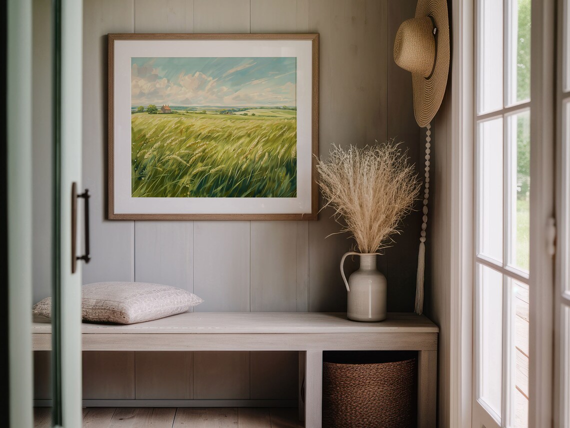 Windblown Wheat Field Country Farmhouse Big Sky Summer Landscape Poster - Image 6