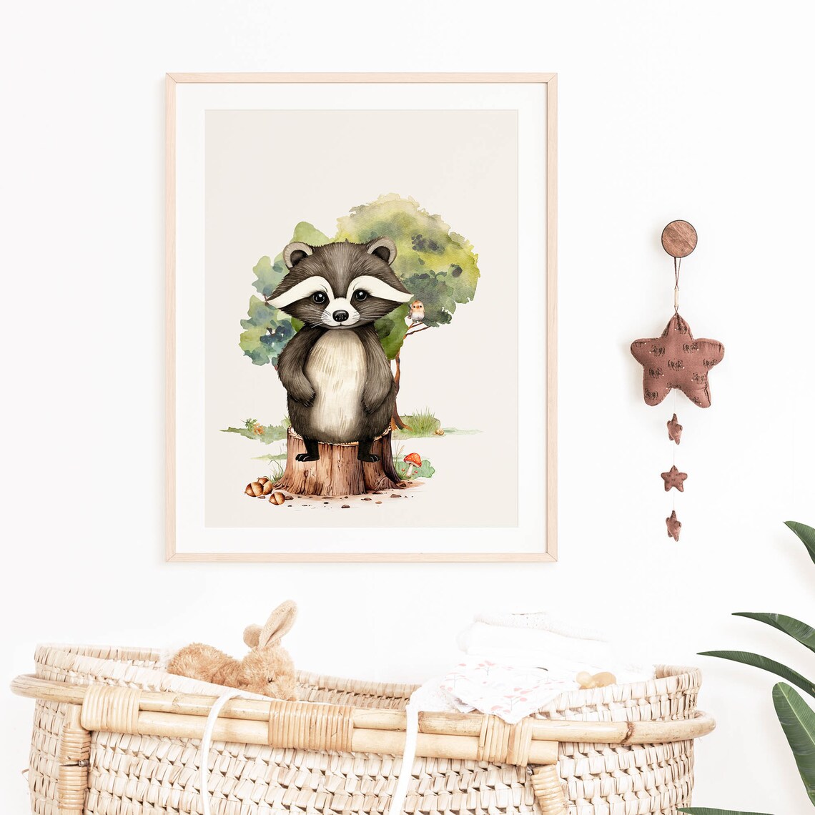 Baby Raccoon Tree Stump Watercolor Forest Nursery Animal Poster - Image 5