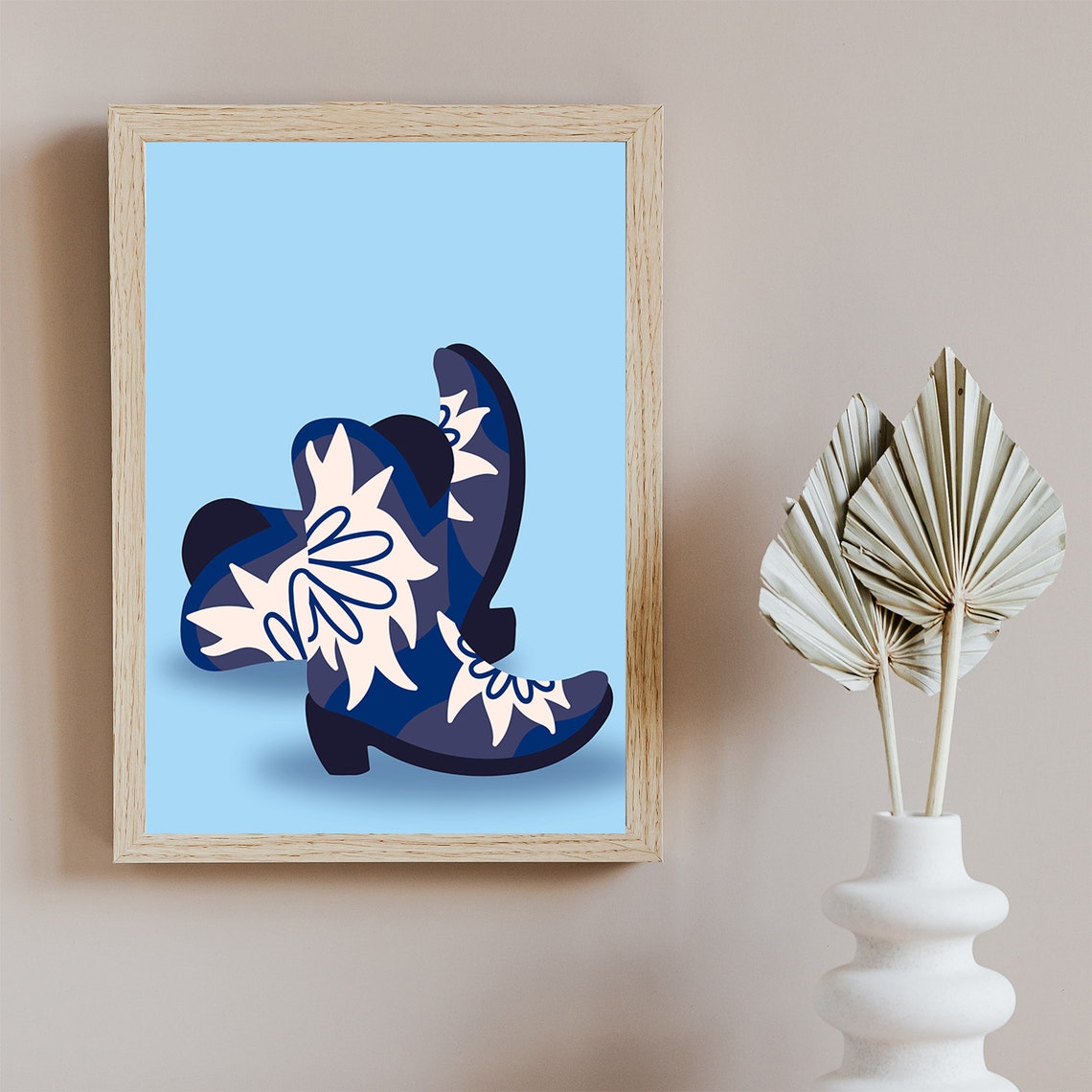 Blue Floral Cowboy Boots Coastal Cowgirl Western Style Wall Art - Image 5