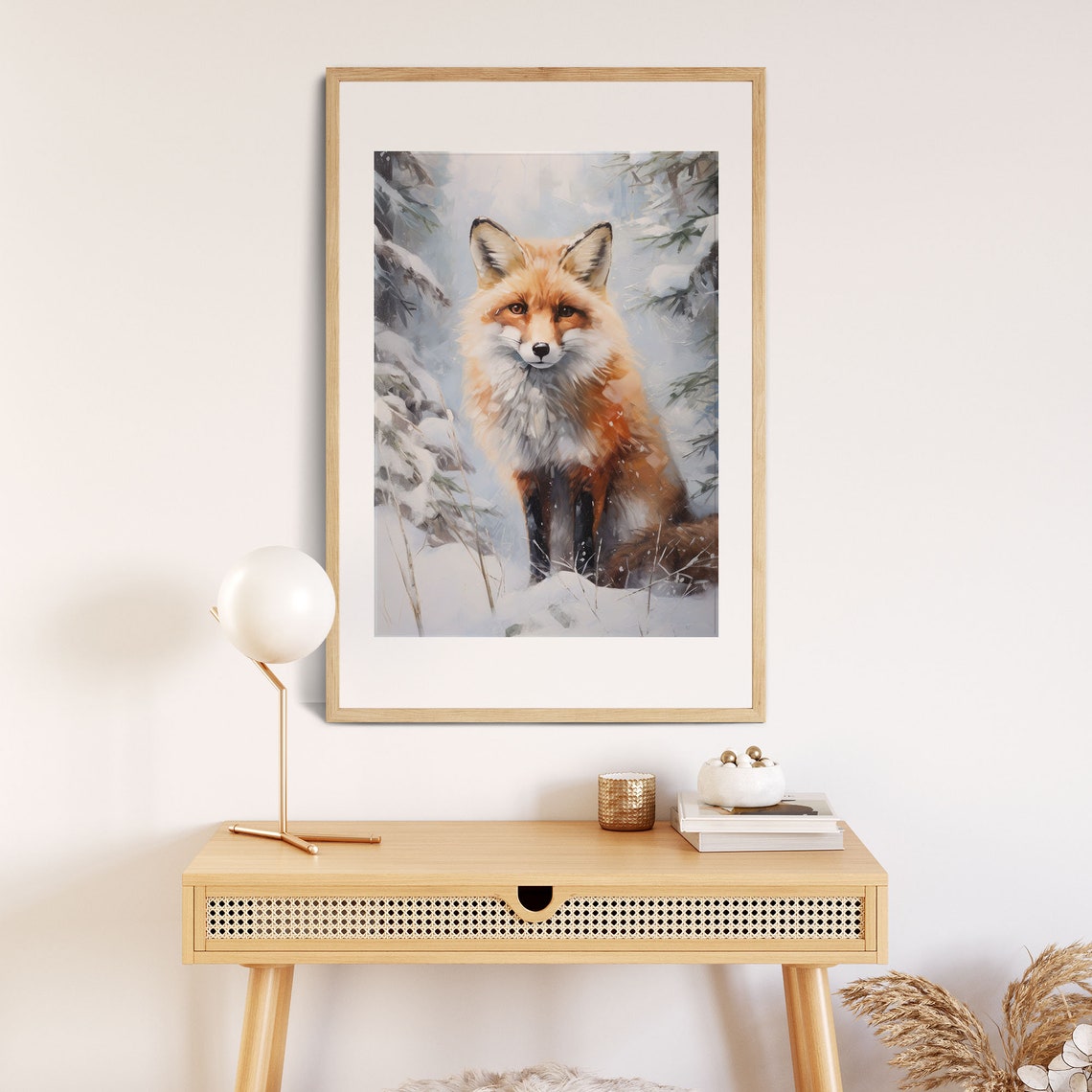 Red Fox Sitting in a Snowy Fir Forest Watercolor Animal Art Print - Image 3