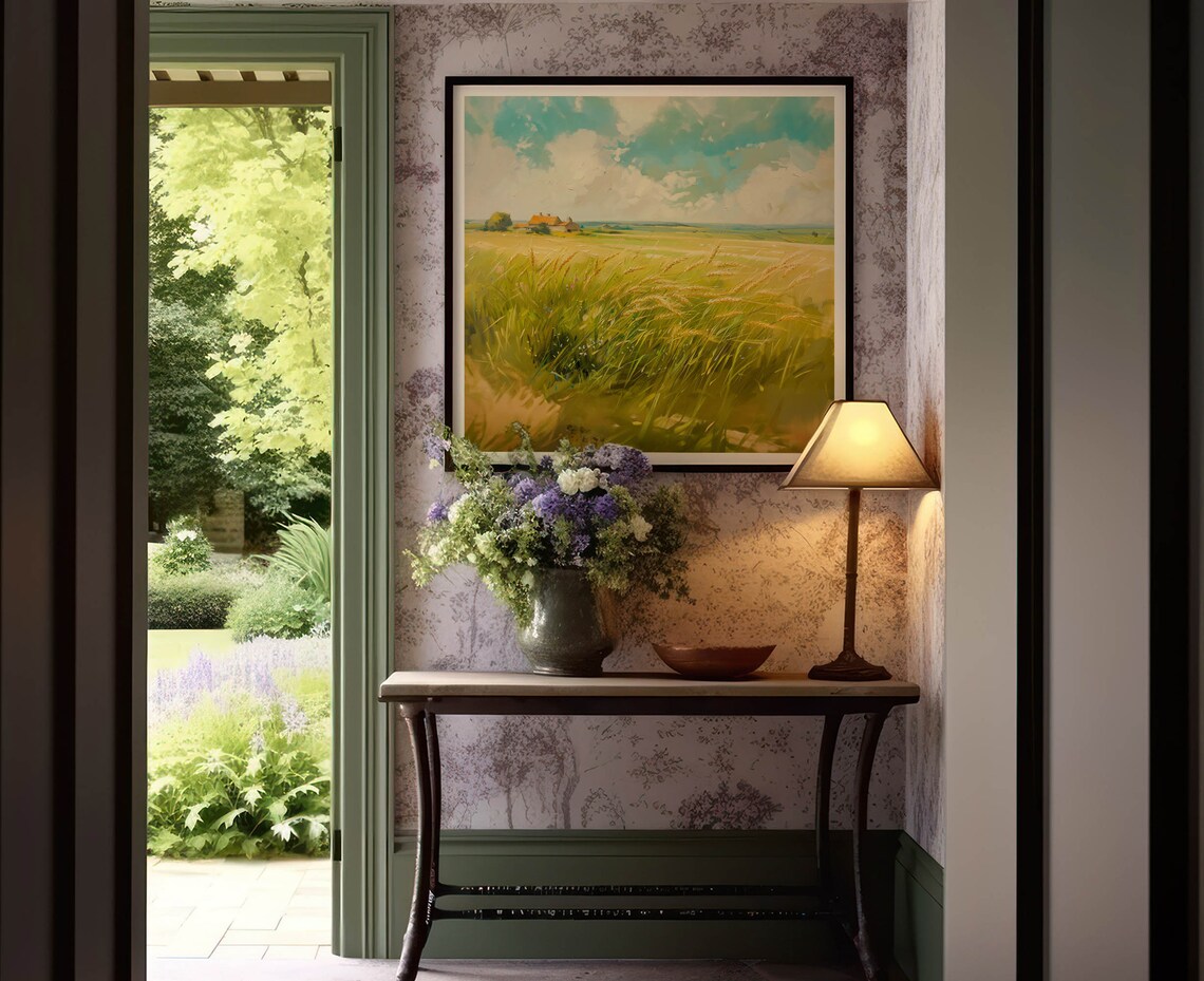 Golden Wheat Field Farmhouse Impressionist Oil Painting Country View Poster - Image 7