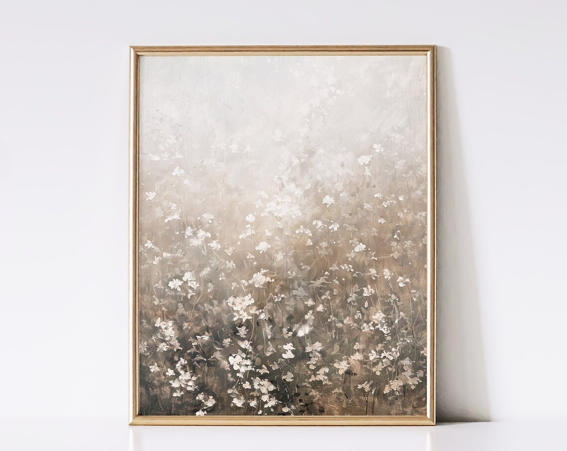 Neutral Beige Wildflower Mist Soft Floral Vintage Oil Painting Poster