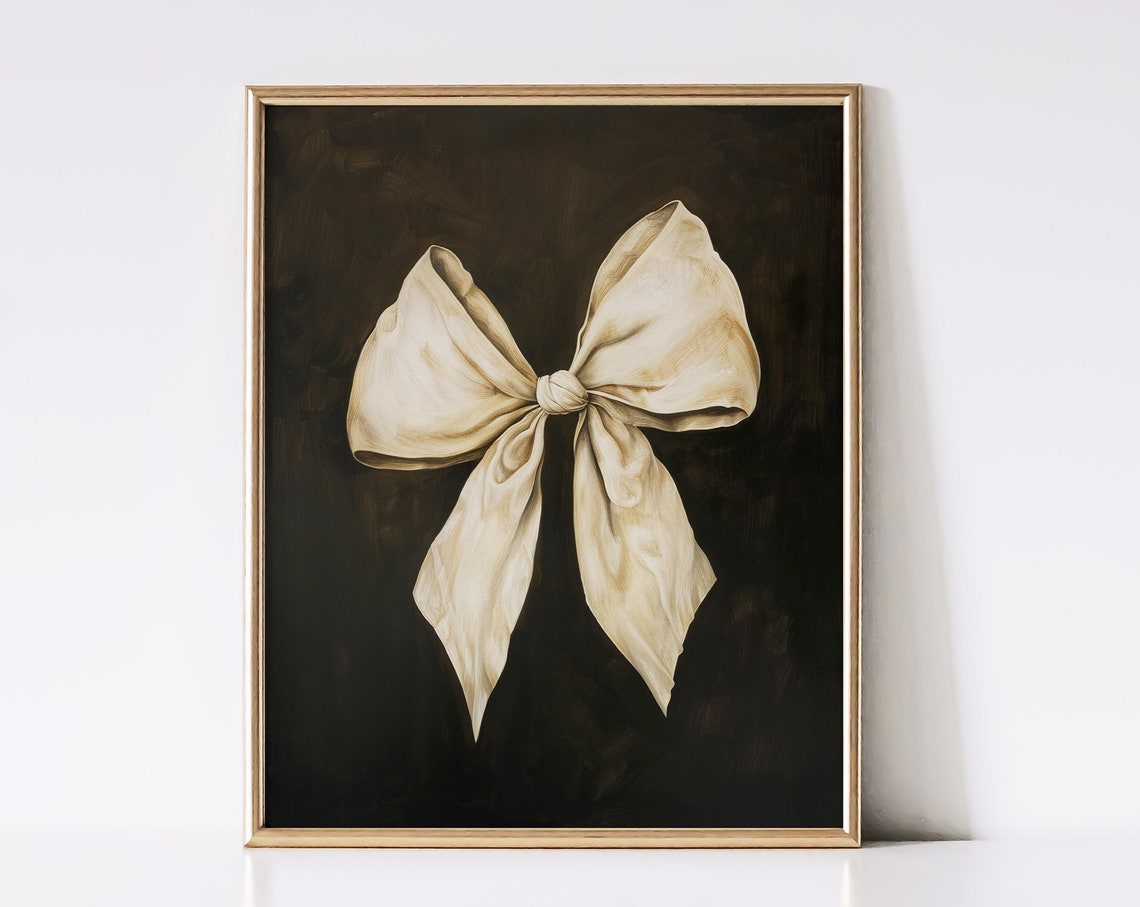 Antique Bow Oil Painting Wall Art Vintage Print Coquette Bow Nursery Art Preppy Aesthetic Teen Room Instant