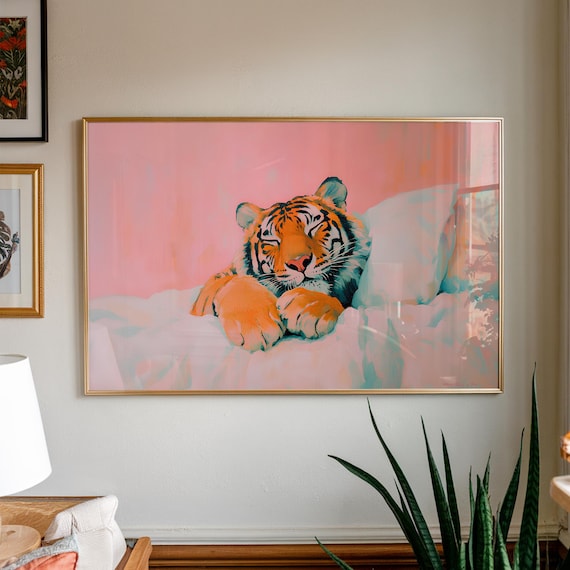 Bedroom Wall Decor Tiger Poster Dopamine Maximalist Preppy Livingroom Trendy Art Prints In Bed