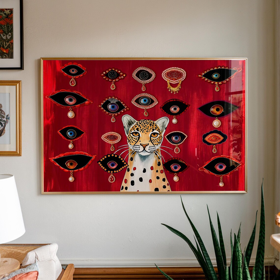 Maximalist Cheetah Art Print, Jeweled Eye Boho