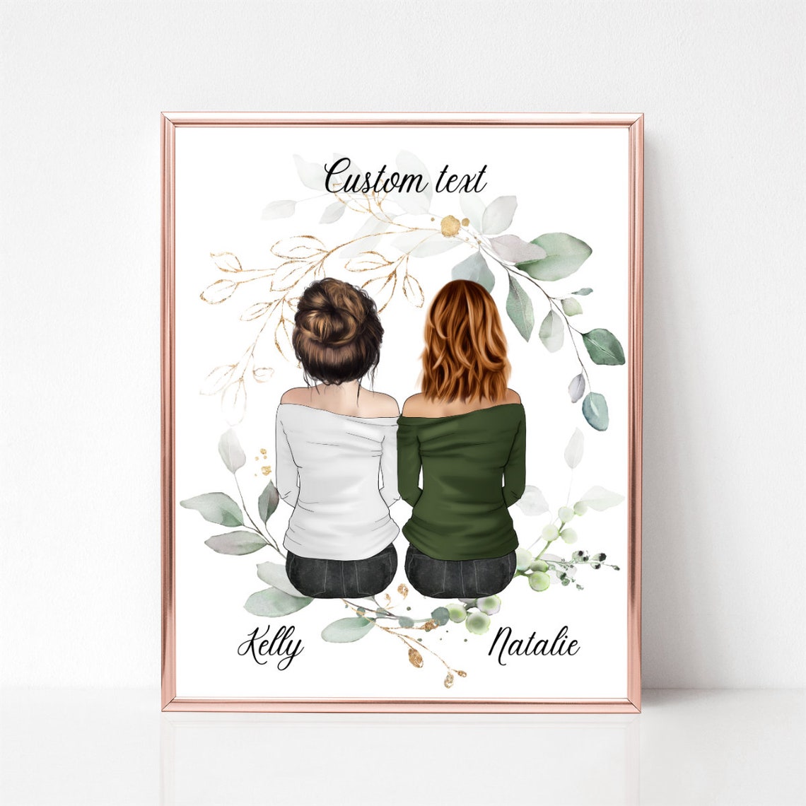 Best Friends Print Mother And Daughter Portrait Custom Quote Gift Personalized Friends Print Best Friend Picture Sisters Birthday Print - Image 2