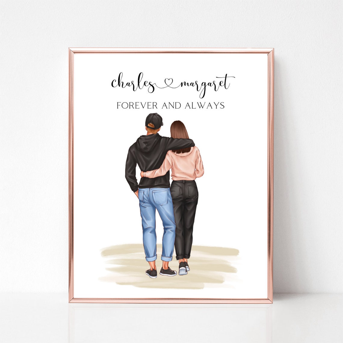 Forever And Always Personalized Couple Portrait Anniversary Poster - Image 3