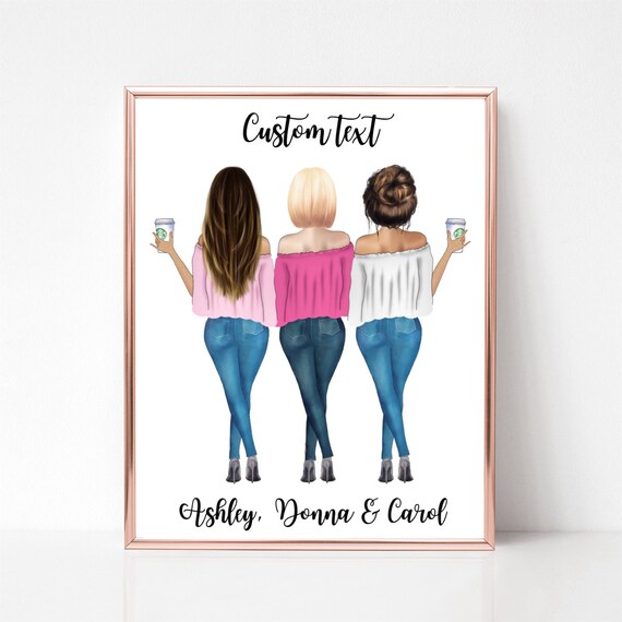 Three Friends With Coffee Cups Customizable Quote Portrait Poster
