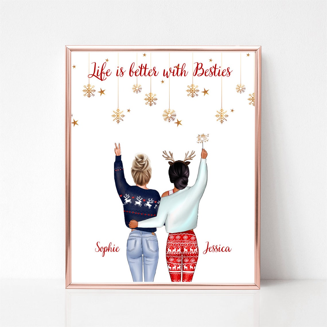 Life Is Better With Besties Christmas Sweaters Holiday Quote Poster - Image 2