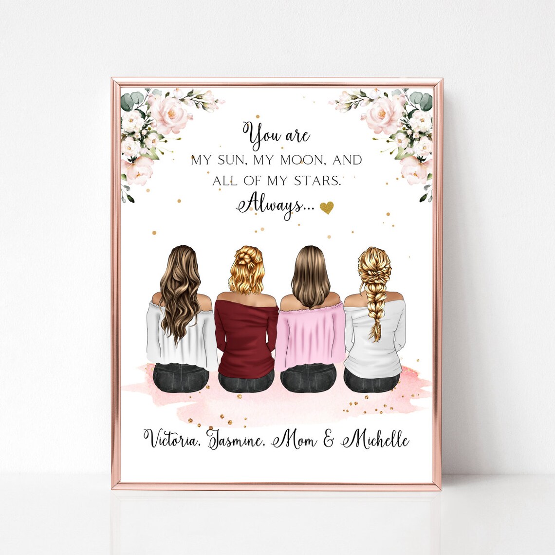 Mom With Three Daughters My Sun My Moon and Stars Quote Poster - Image 2