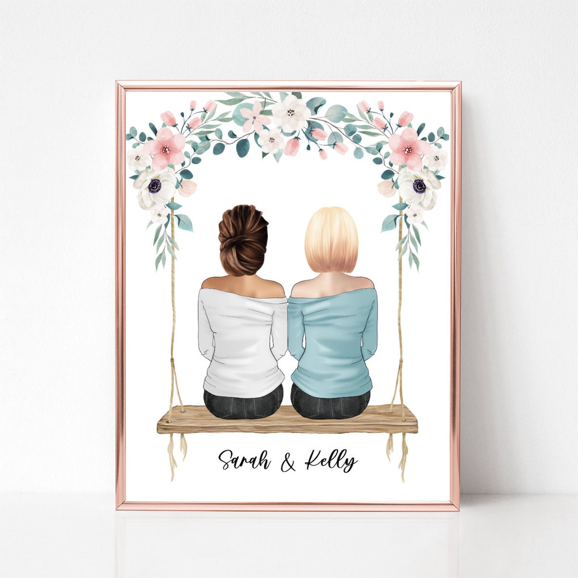 Best Friends Print Mother Daughter Portrait Personalized Friend Print Best Friend Picture Sisters Print Wedding Gift Bestie Picture