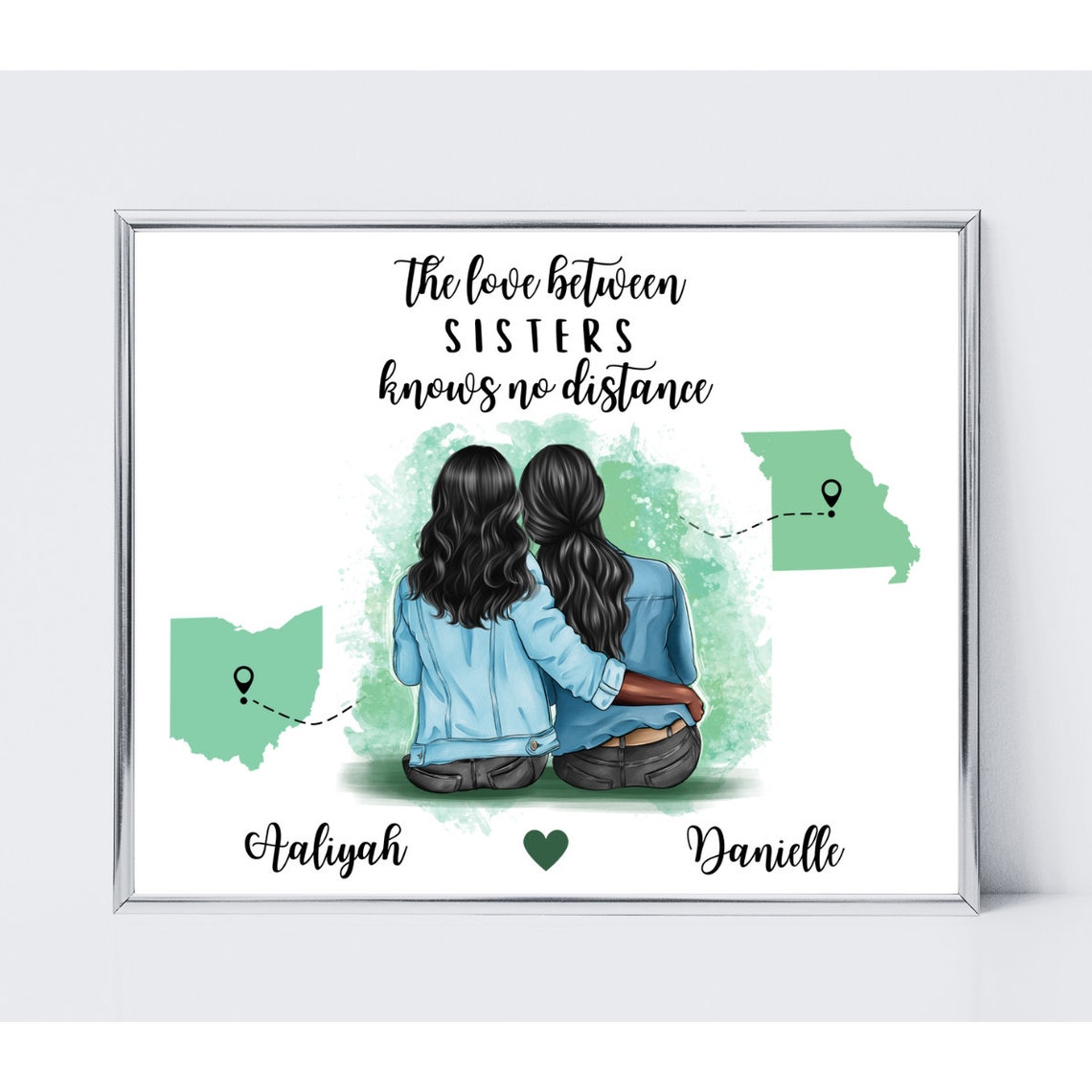 Two Sisters Long Distance State Maps Knows No Distance Poster - Image 2
