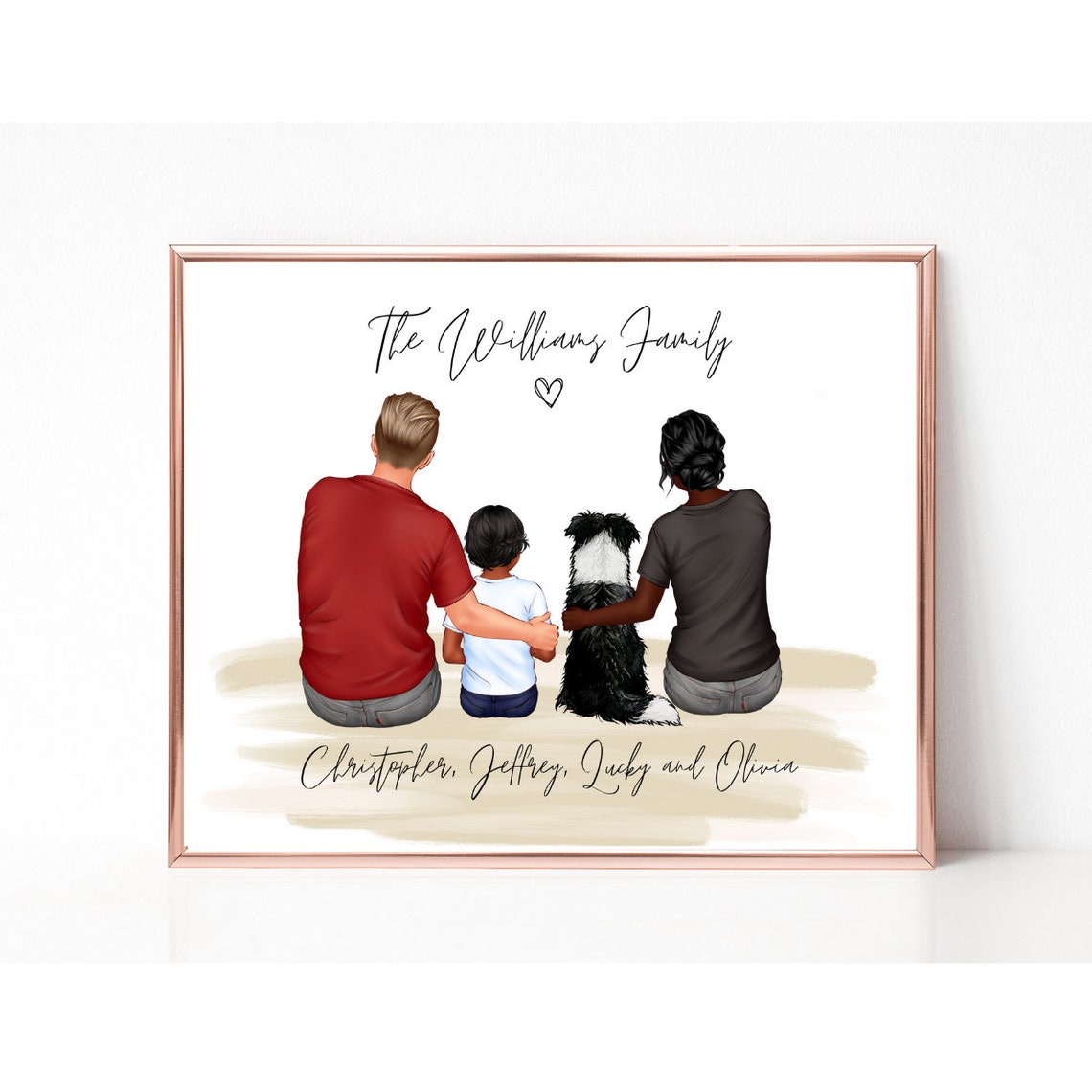 The Williams Family Personalized Portrait Poster with Dog Gift
