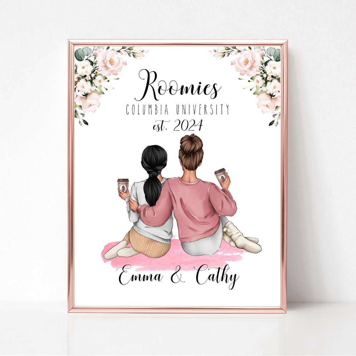 Personalized Roommates Portrait Print Columbia University Roomies Gift