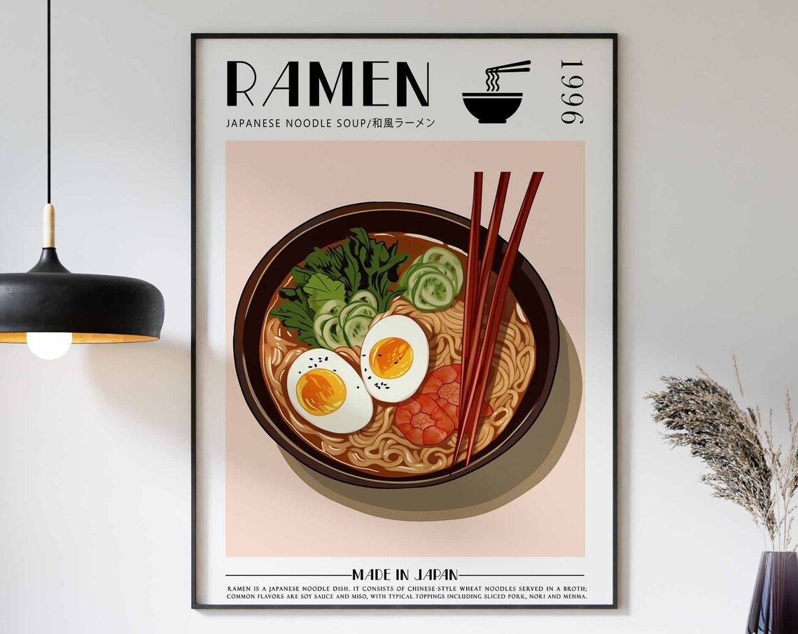 Ramen Japanese Noodle Soup 1996 Kitchen Food Art Lover Poster