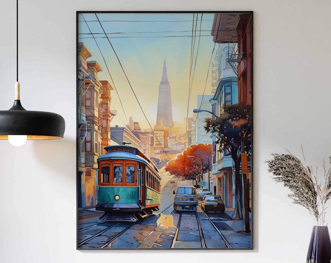 San Francisco Cable Car and Transamerica Pyramid Travel Poster