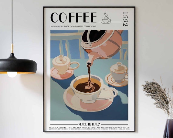 Coffee Print Kitchen Decor Coffee Poster Coffee Art Coffee Lovers Gift Coffee Wall Decor Retro Wall Decor Vintage Decor