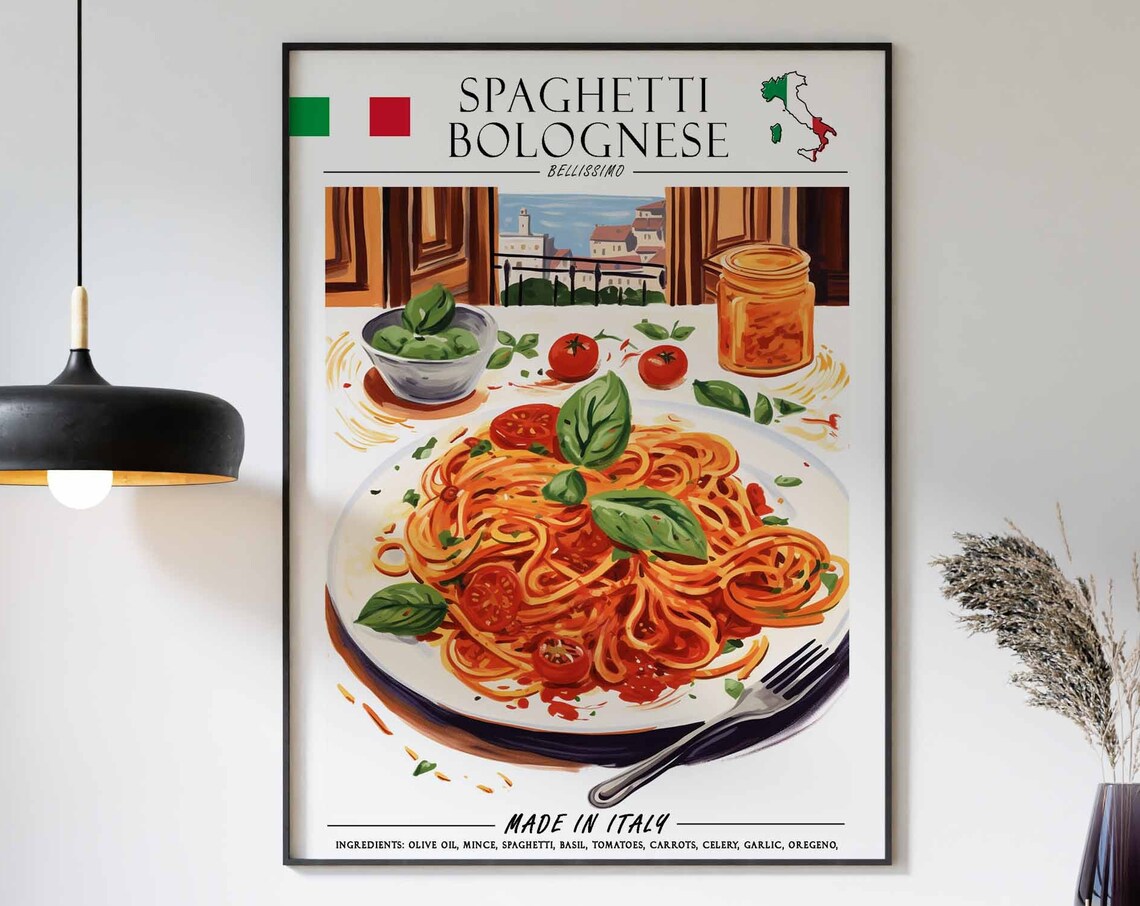 Spaghetti Bolognese Bellissimo Recipe Art Italian Food Poster