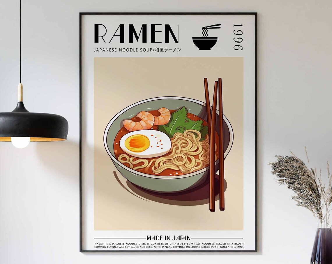 Ramen Noodle Bowl Angled View Chopsticks Food Kitchen Gift Poster