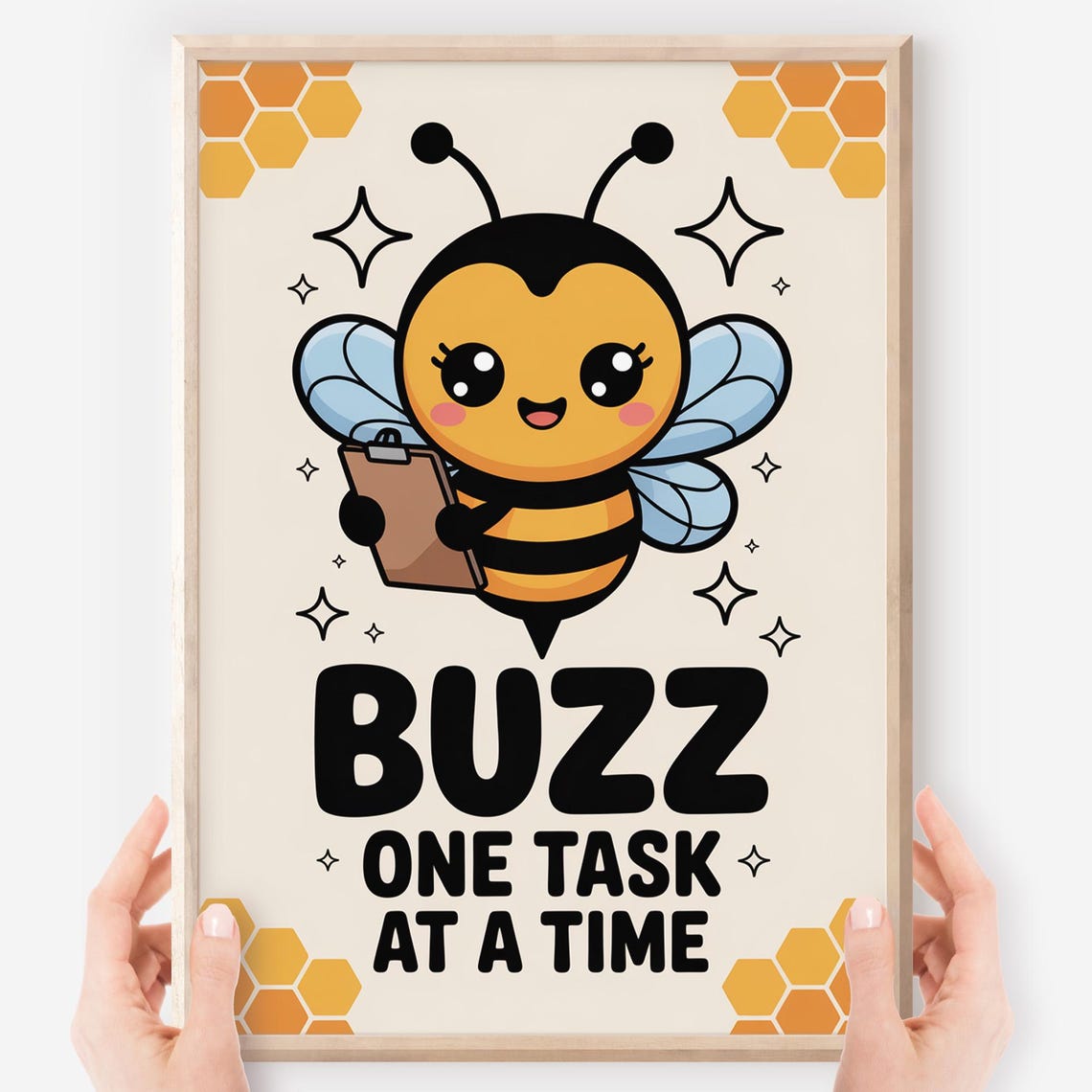 Kawaii Bee Buzz One Task at a Time Classroom Motivational Poster
