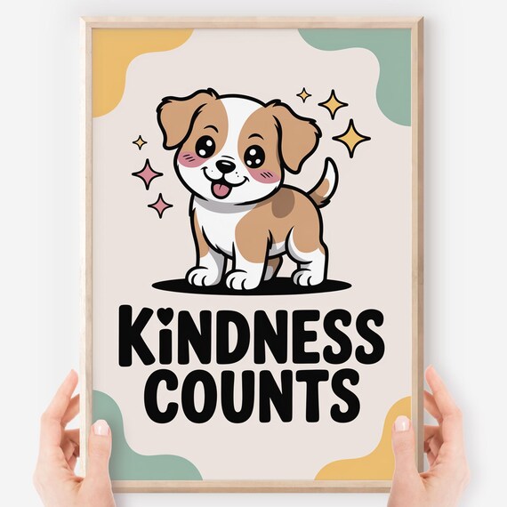 Kindness Counts Kawaii Happy Puppy With Sparkles Classroom Poster
