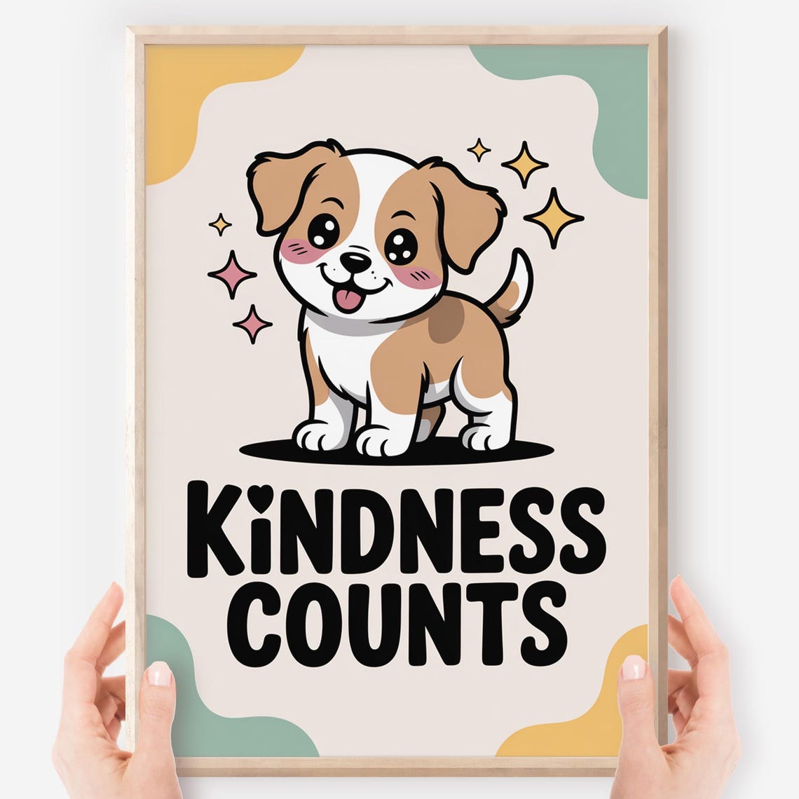 Kindness Counts Kawaii Happy Puppy With Sparkles Classroom Poster
