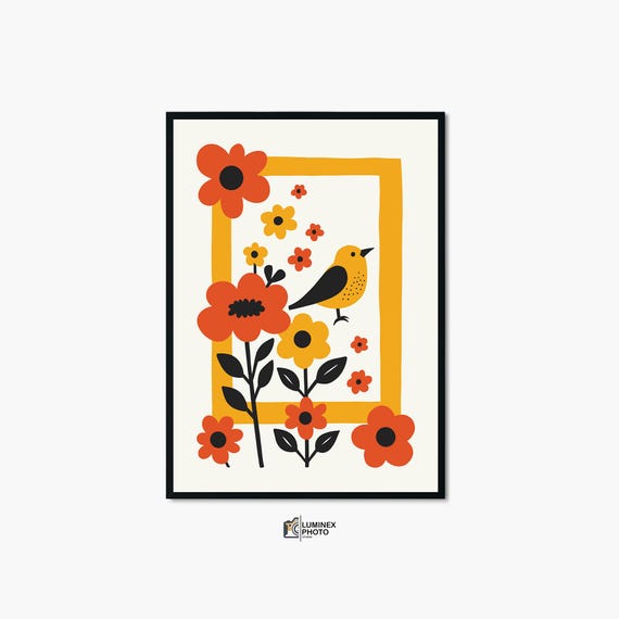 Instant Art Illustrationnordic Abstract Flower Birds Photography Print Scandinavian Wall