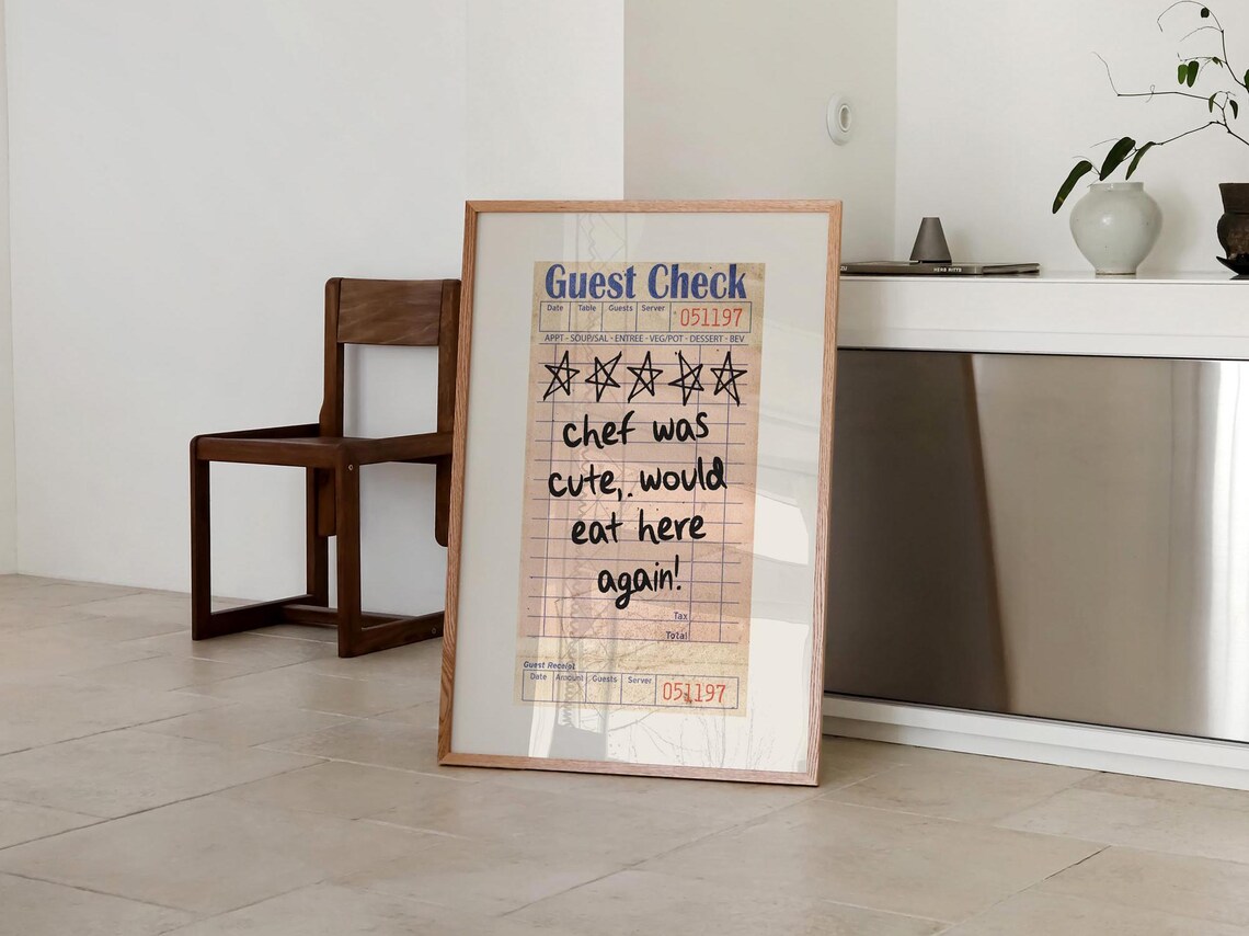 Chef Was Cute Guest Check Art Print, Kitchen Decor - Image 2
