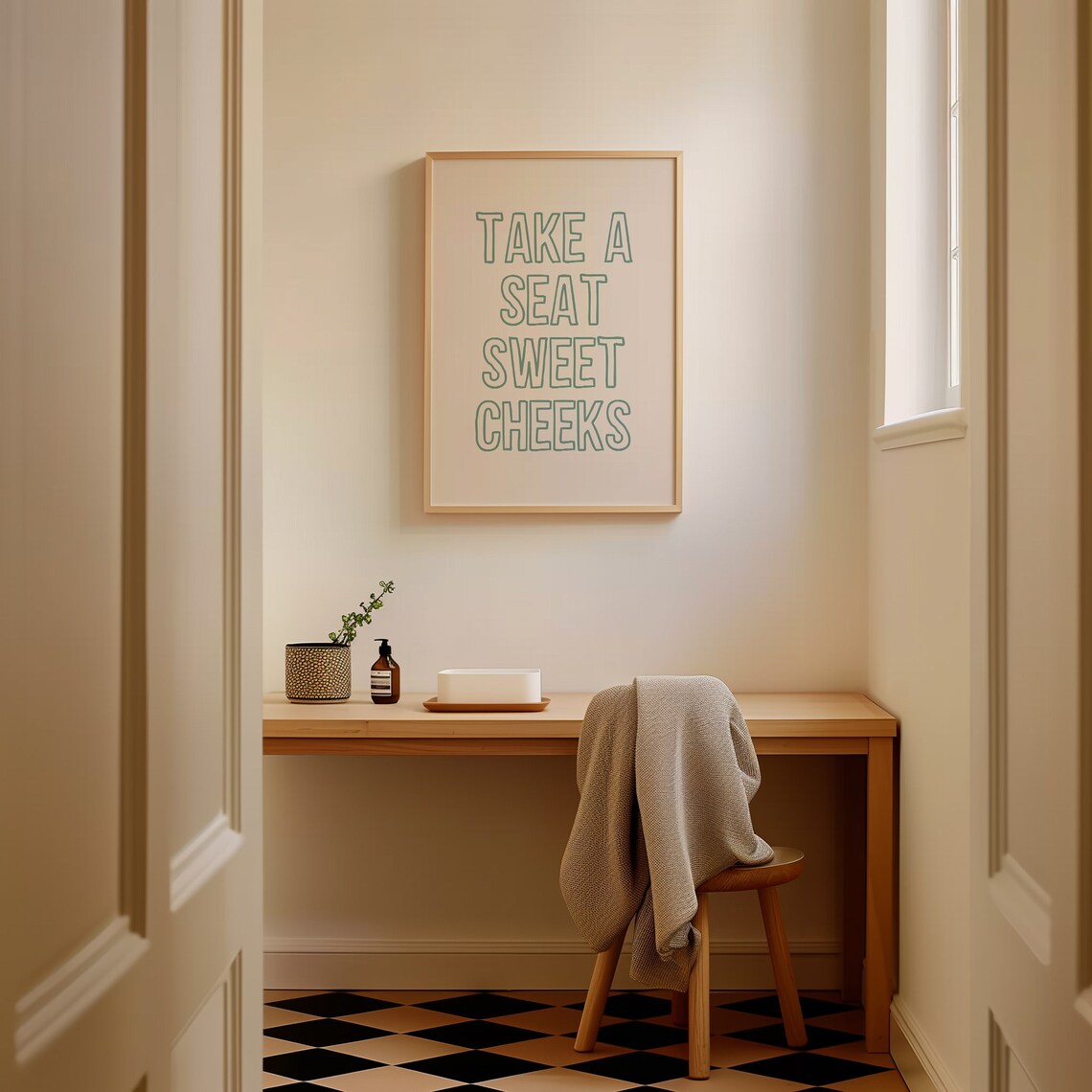 Take A Seat Sweet Cheeks Bathroom Humor Art Print - Image 2