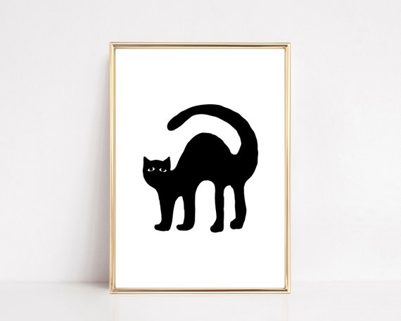Cute Halloween Black And White Cat Art Print