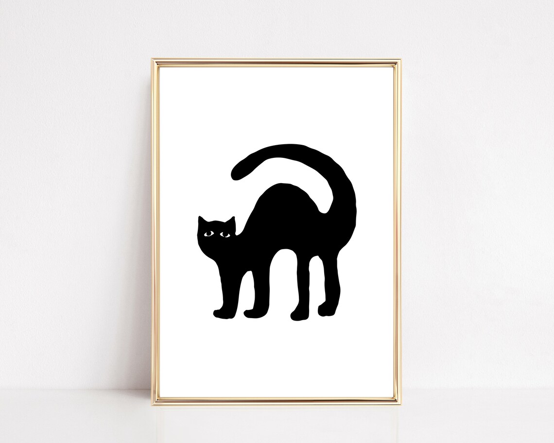Cute Halloween Black And White Cat Art Print