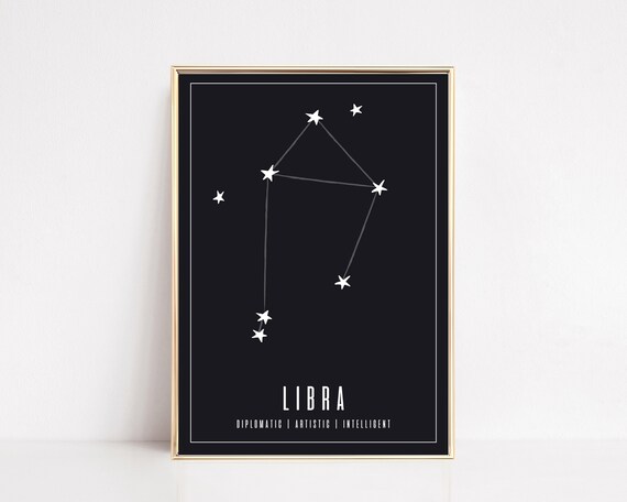 Libra Zodiac Constellation Black Star Chart Astrology Art Poster