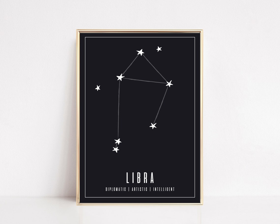 Libra Zodiac Constellation Black Star Chart Astrology Art Poster