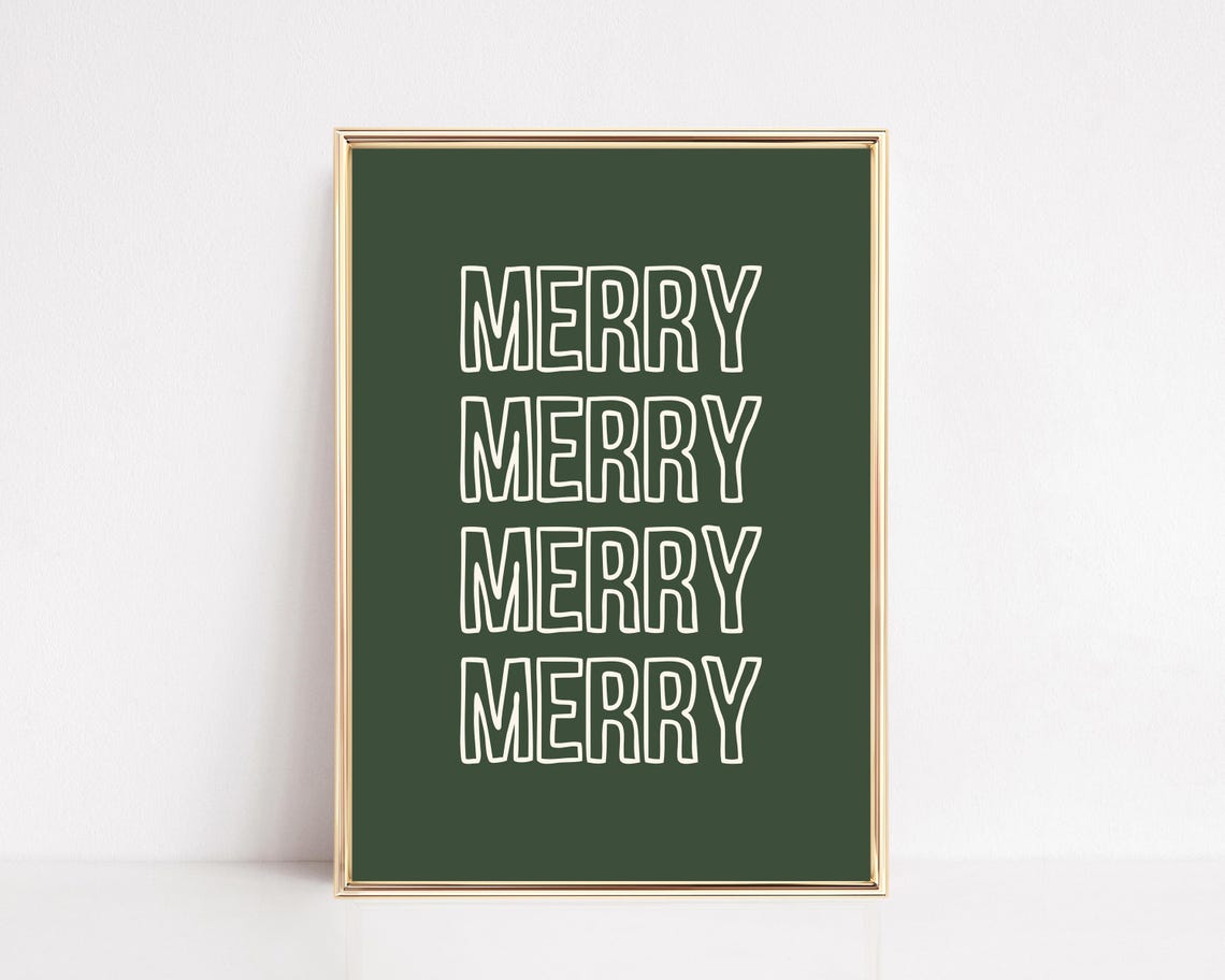 Merry Christmas Repeated White Lettering Dark Green Holiday Poster - Image 2