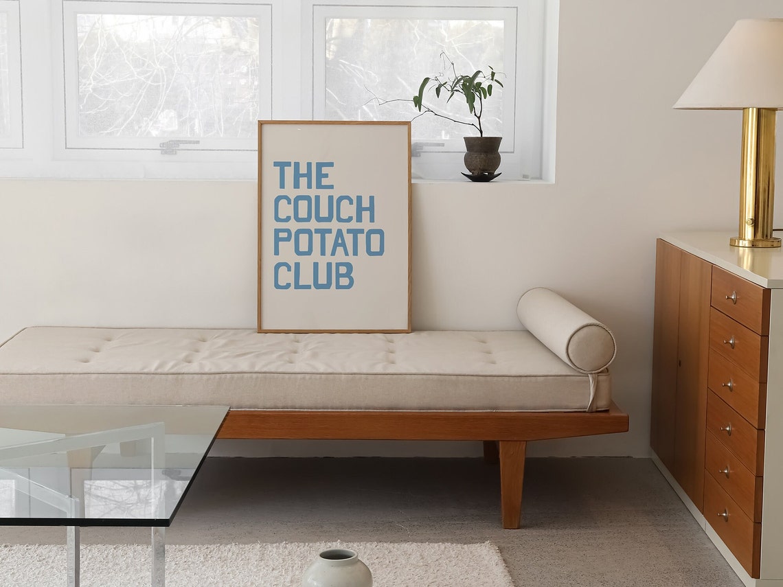 The Couch Potato Club Bold Blue Retro Typography Funny Wall Print - Image 3