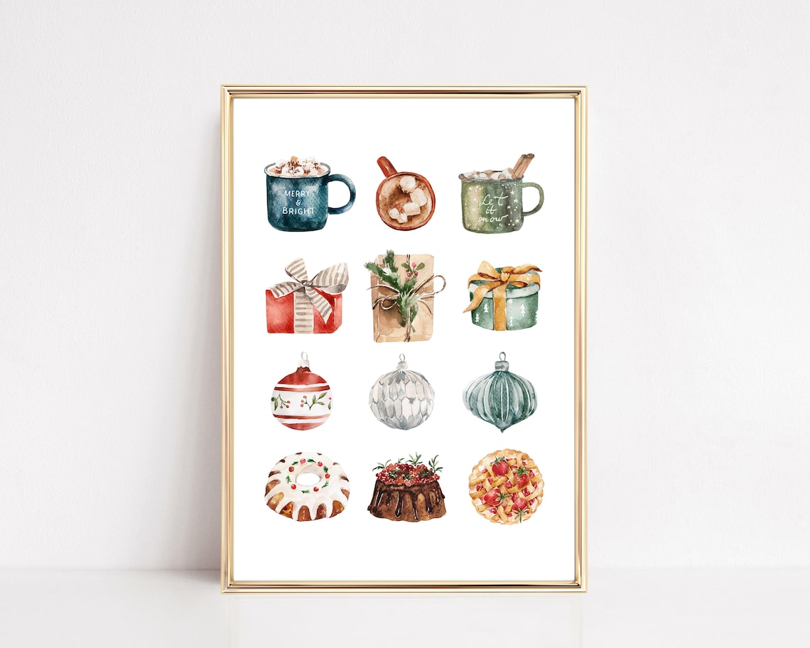 Christmas Illustrations, Modern Holiday Decor Art Print