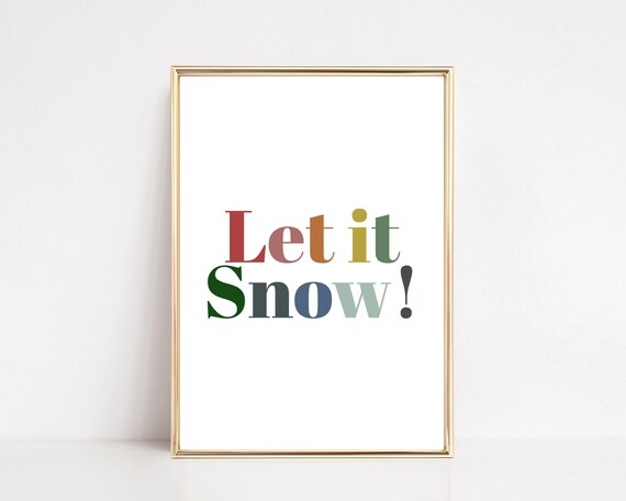 Let It Snow Colorful Retro Christmas Typography Quote Wall Art