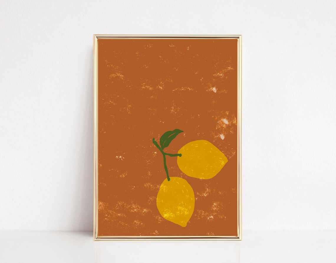 Lemons Art Print, Mid-Century Modern Kitchen Decor