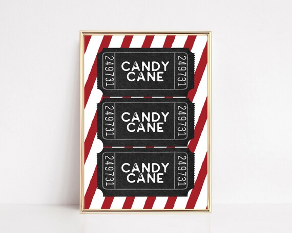 Candy Cane Ticket Print, Modern Christmas Decor
