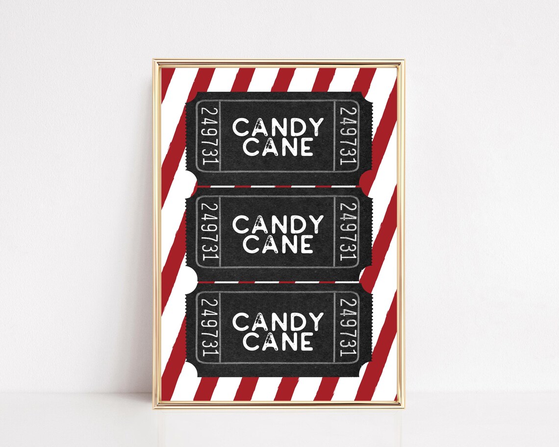 Candy Cane Ticket Print, Modern Christmas Decor